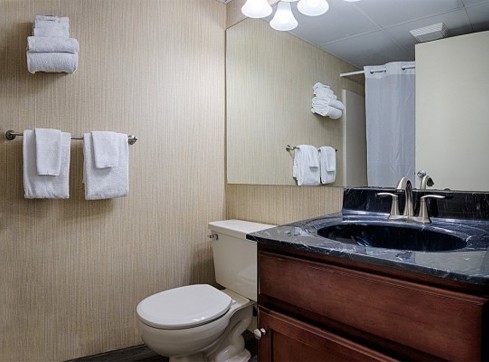 The bathroom inside of rooms at the Barefoot Mailman.